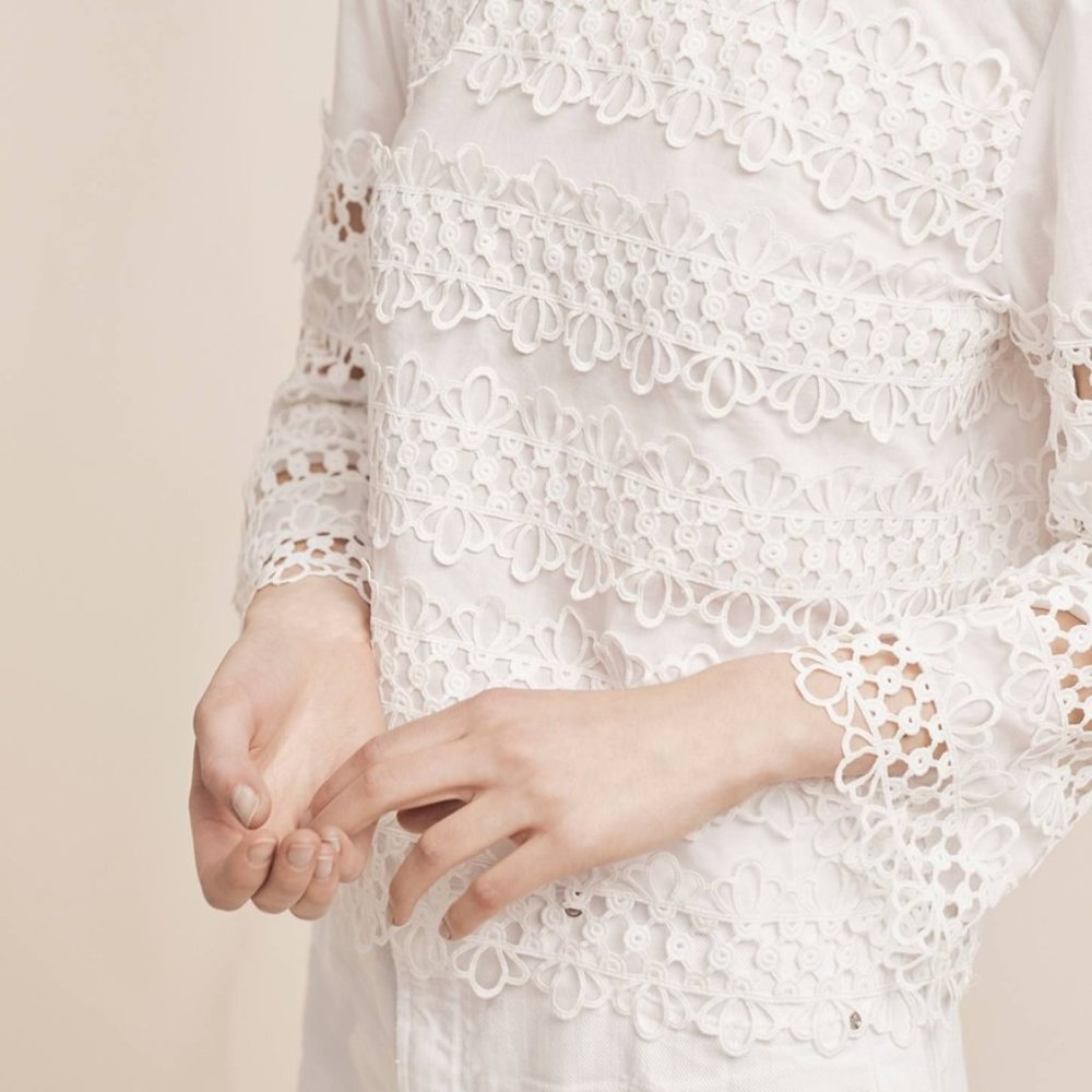 Anthropologie Haryln Lita Lace Blouse White Small - Picture 3 of 8